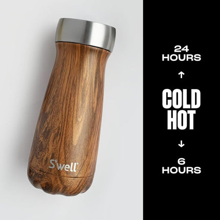 S'well Stainless Steel Traveler Bottle with Commuter Lid - 16 Fl Oz - Teakwood - Triple - Layered Vacuum - Insulated Containers Keeps Drinks Cold for 24 Hours and Hot for 6 - BPA - Free Water Bottle