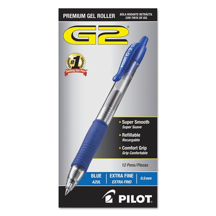 Pilot G2 Retractable Premium Gel Ink Roller Ball Pens, Extra Fine Point, Blue Ink, Dozen Box -31003