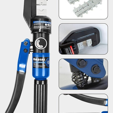 AMZCNC Hand Operated Hydraulic Crimping Hydraulic Cable Lug Crimper 8 US TON 12 AWG to 00 (2/0) Electrical Terminal Cable Wire Tool Kit with 9 Die