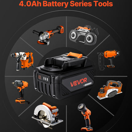 VEVOR 20V MAX, Portable Battery and Charger Combo, AC 110V, 4.0 Ah Lithium-Ion Battery Pack, 4000 mAh Large Capacity, Extended Runtime, Compatible with Series Tools, for Replacement and Fast Charging