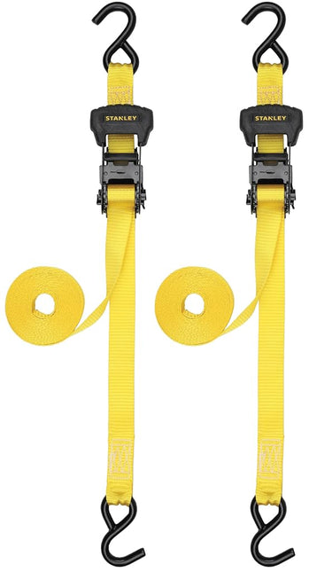 STANLEY S1020 1.25" x 16' Pre-Threaded Ratchet Straps - 1,000 LBS Safe Working Load / 3,000 LBS Break Strength, 2 Pack