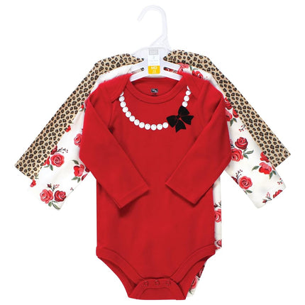 Hudson Baby Unisex Baby Cotton Long-Sleeve Bodysuits, Red Rose Leopard, Red Rose Leopard, 12-18 Months