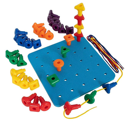 edxeducation Geo Pegs and Peg Board Set | 36 Pegs in 3 Shapes and 6 Colours + 3 Laces | Ages 18m+ | Homeschooling Supplies for Preschool Activities