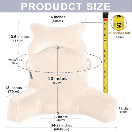 SLIGUY Reading Pillow-Bed Rest Pillow with Detachable Neck Roll & Higher Support Arm for Sitting in Bed Couch or Floor-Backrest Reading Pillow Adult Back Pillow for Watching TV/Gaming,Beige