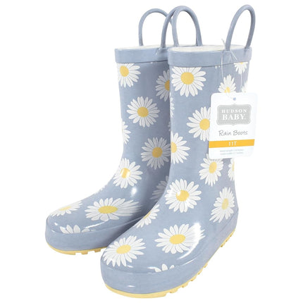Hudson Baby Bota de lluvia unisex para niños, Blue Daisy, 5 Little Kid