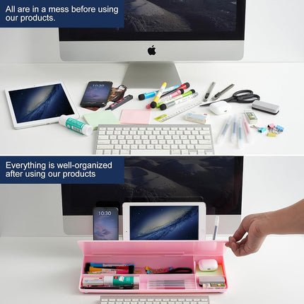 TSJ Office Desktop Whiteboard Dry-Erase-Board - Computer Keyboard Stand White Board Surface Pad with Drawer, Desk Organizers with Accessories for Office, Home, School Supplies