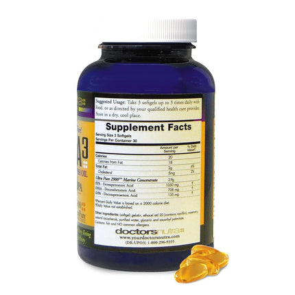 Doctors Nutra Nutracéuticos Omega 3 DPA Aceite de Pescado 2.900 Miligramos Triple Concentración Ultra Puro Concentrado, EPA-DPA-DHA, Cápsulas Blandas - 30 Porciones