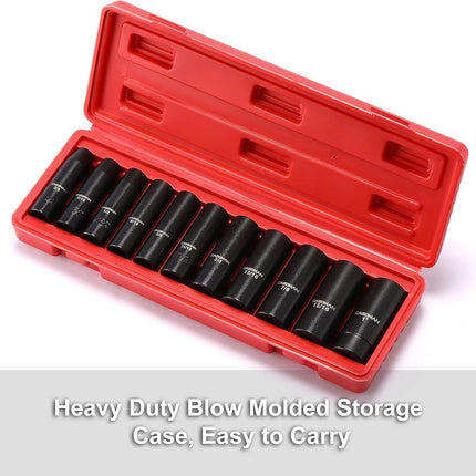 CASOMAN 11 Pieces 1/2-Inch Drive Deep Impact Socket Set, SAE, 6-Point, 3/8-Inch to 1-Inch
