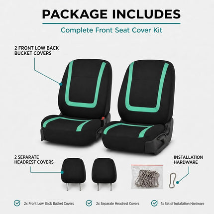 FH Group Car Seat Covers Front Set in Cloth - Car Seat Covers for Low Back Car Seats with Removable Headrest, Universal Fit, Automotive Seat Covers, Washable Car Seat Cover for SUV, Sedan, Van Mint