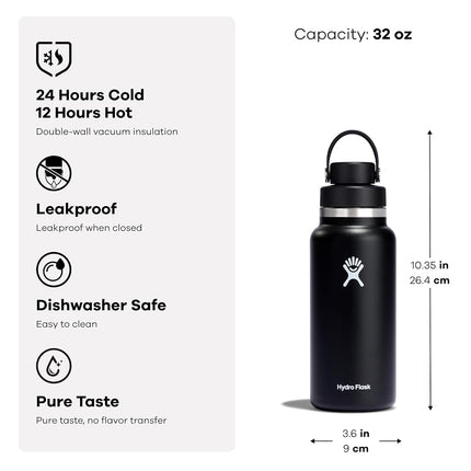 Hydro Flask Water Bottle - Insulated Stainless Steel - Wide Mouth Chug Lid, Non Spill, Leakproof in 32 Oz Reef Pink