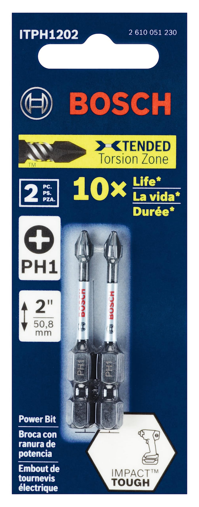 Bosch ITPH12B Impact Tough 2 in. Phillips #1 Power Bits