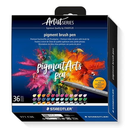 STAEDTLER 371 C36 Pigment Arts Brush Pen - Assorted Basic Colours (Pack of 36)