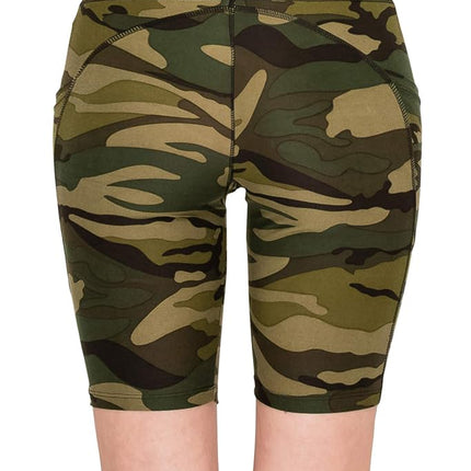 ALWAYS Pantalones Cortos de Yoga Camuflados para Mujer con Bolsillos - Cintura Alta Premium Suave de Compresión Elástica para Entrenamiento Militar de Bicicleta 143Tallas Grandes