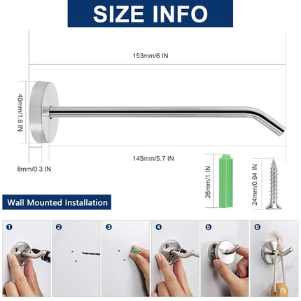 NearMoon Coat Hooks, Wall Mount Hooks for Hanging Hat Hurse Robe, 304 Stainless Steel Heavy Duty Towel Hangers for Bathroom Livingroom Hotel Kitchen Garage, 6 Pack (6 Inch, Brushed Nickel)