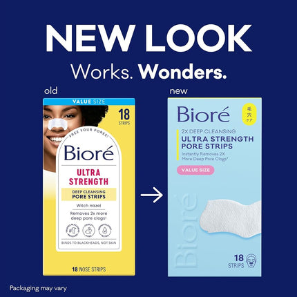 Bioré Witch Hazel Ultra Cleansing Pore Strips, 18 Nose Strips, Clears Pores up to 2x More than Original Pore Strips, features C-Bond Technology, Oil-Free, Non-Comedogenic Use