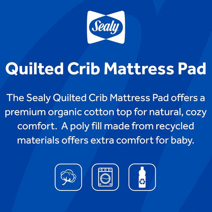 Sealy Baby Quilted Organic Cotton Top Breathable Fitted Waterproof Infant Crib Mattress Protector Pad and Toddler Bed Cover, Durable and Comfortable Topper, Machine Washable, 52” x 28”- Cream
