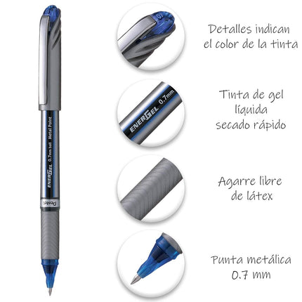 Pentel BL27 Energel Plus Roller Ball Pen, 0.7mm Tip, Blue ink (Pack of 12)