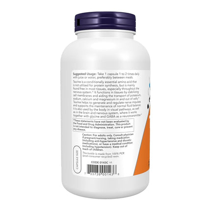 NOW Taurine 1000 mg, 250 Capsules