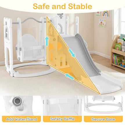 OLAKIDS Toddler Slide and Swing Set, 7 in 1 Kids Indoor Outdoor Playground with Climber Basketball Hoop Telescope Toy Storage for Boys Girls Aged 1+