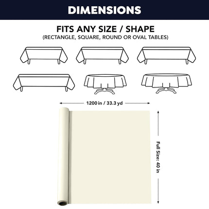 Party Essentials Plastic Banquet Table Roll, 40" x 100', Ivory