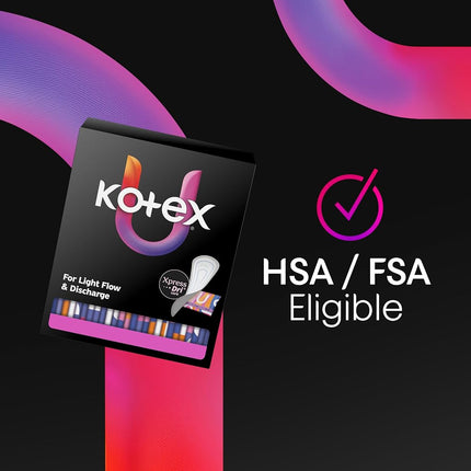 Kotex Absorbent Flat Liners, Light Absorbency, Extra Coverage, 104 Count (Packaging May Vary)