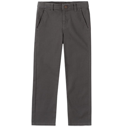 Izod Boys' School Uniform Flat Front Twill Pants, Grey, 16
