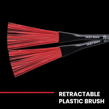 Vic FIrth - Jazz Rake Drum Brushes - Retractable - Red Plastic Brush - Black Handle