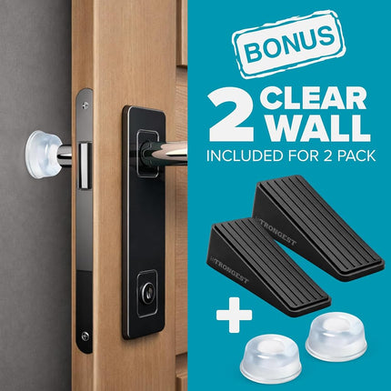 Strongest Door Stopper, Heavy Duty Door Stop Wedge Made of Premium Quality Zinc and Rubber Suits Any Door,Any Floor. Set of 2 Plus Bonus Self Adhesive Wall Protectors (Black, 2 Pack)