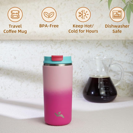 Konokyo Tumbler with Lid, 12 oz Travel Coffee Mug Double Wall Vacuum Stainless Steel Thermal Metal Cup Insulated Water Bottle,Cherry