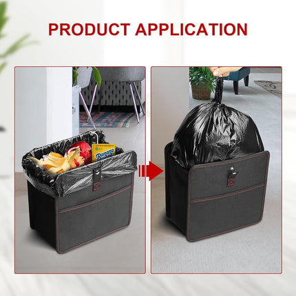 HealSmart Car Trash Can, Waterproof Automotive Garbage Can, with Adjustable Straps, Portable and Collapsible, Multipurpose Trash Bin for Car, 3 Gallon, Black