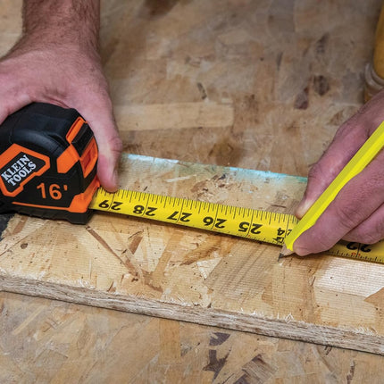 Klein Tools 91616 Tape Measure, Heavy-Duty Measuring Tape with 16-Foot Single-Hook Nylon Reinforced Blade, with Metal Belt Clip
