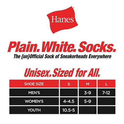 Hanes Unisex Plain White Socks Pack Or Plain Black Socks Pack, 6 Pairs, Cushioned Crew Style
