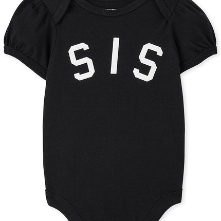 The Children's Place unisex-baby Short Sleeve 100% Cotton Family Bodysuits, Sis, 9-12 Months