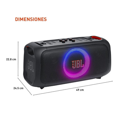JBL PartyBox On-The-Go Essential Portable Bluetooth Light Effect Speaker, 100W Power, 6 Hour Playback, IPX4 Splash Resistant - Black