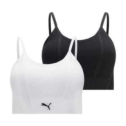 PUMA Women's 2 Pack Seamless Sports Bra, Opaque, White/Black, L