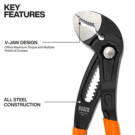 Klein Tools D50512B Pump Pliers, Klaw Quick-Adjust, Curved Jaw, Hardened Teeth for Maximum Torque, 12-Inch