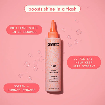 Amika Flash Instant Shine Mask – 60-Second Hydrating Hair Mask for Brilliant Shine – Deep Conditioning & Smoothing Treatment with Sea Buckthorn + Jojoba Oil – 200ml