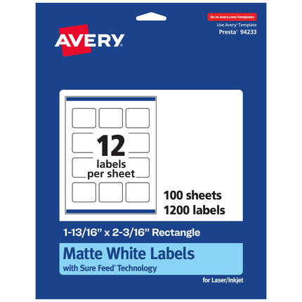 Avery Matte White Rectangle Labels with Sure Feed,