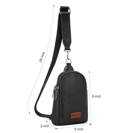 Wrangler Crossbody Sling Bags for Women Cross Body Fanny Pack Purse with Detachable Strap, A-Leather Black