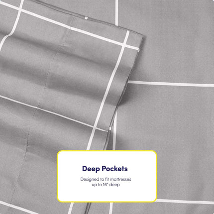 King Size Bed Sheets - 6 Piece 1500 Supreme Collection Fine Brushed Microfiber Deep Pocket King Sheet Set Bedding - 2 Extra Pillow Cases, Great Value, King, Window Pane Gray