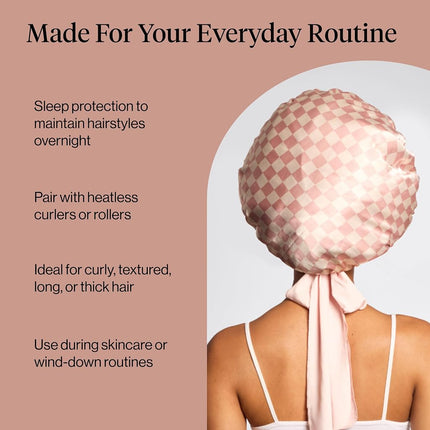 Kitsch XL Satin Bonnet for Sleeping, Softer Than Silk - Terracotta Checker