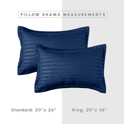Juego de edredón Elegant Comfort Silky Soft Dobby Stripe de 8 piezas en una bolsa, incluye juego de sábanas inteligentes de 4 piezas, faldón de cama, edredón, fundas de almohada y fundas decorativas a juego - Twin/Twin XL, azul marino