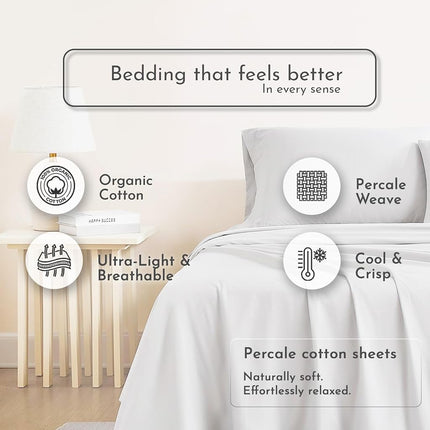 Linen Closet 144 Thread Count Organic Cotton 4-Piece Sheet Set,Queen, Light Grey