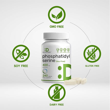 Phosphatidylserine Supplement, 400mg Serving, 240 Capsules � Soy Free Sunflower Lecithin Source
