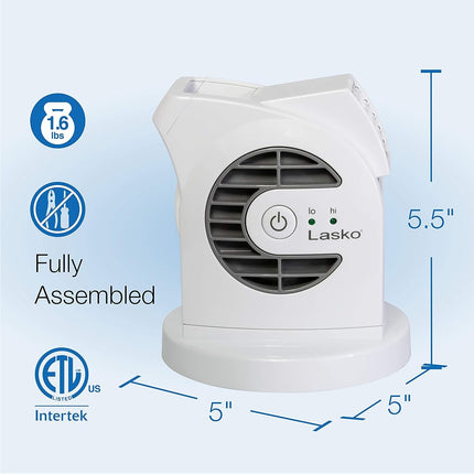 Lasko MyCool D300 Mini USB Desk Fan with 40in. USB Cable and Bonus AC Adapter – Small Quiet Portable Personal 2-Speed Fans for Staying Cool at Home, Work, Office, Dorm, Car, and Travel, White