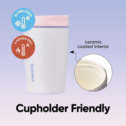 Owala SmoothSip Slider Ceramic-Lined Insulated Stainless Steel Coffee Tumbler, No Metallic Taste Reusable Travel Mug, Hot Iced Coffee Cup, BPA Free 12 oz, Candy Coated