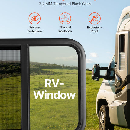 VEVOR Horizontal RV Window, 24" W x 20" H Tinted Sliding with Net Screen & Trim Ring, Fit 15/16"-1 3/4" Thickness Wall, RV Window Replacement for Teardrop Cargo Trailer Camper, DOT Approved
