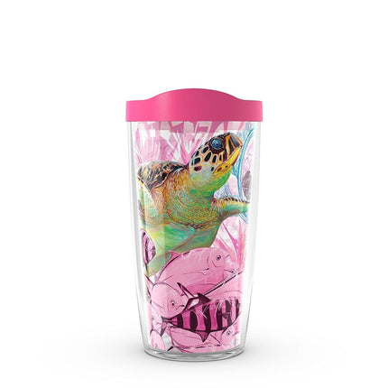 Vaso de viaje Tervis Guy Harvey de doble pared con aislamiento, fabricado en EE. UU., mantiene las bebidas frías y calientes, 473 ml - Clásico, Tortugas Concienciación Cáncer de Mama