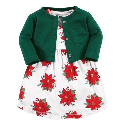 Hudson Baby Baby Girls' Cotton Dress and Cardigan Set, Poinsettia, 5T