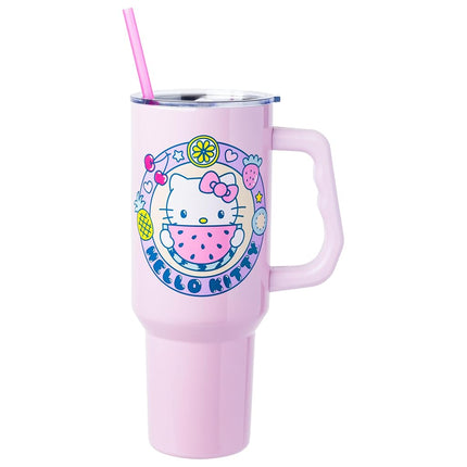 Silver Buffalo Hello Kitty Kawaii Fruit 40oz Stainless Steel Tumbler with Handle